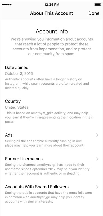 instagram - معلومات الحساب العام