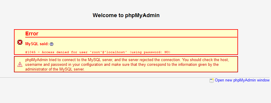 يستخدم phpMyAdmin إدخال كلمة مرور تلقائي ، لذلك يكون الخطأ مصحوبًا (باستخدام كلمة المرور: NO)