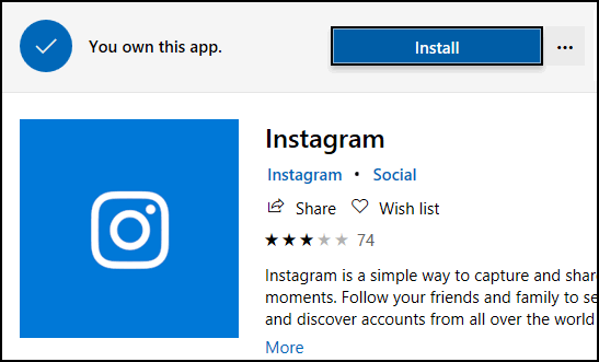 Instagram في Windows Market