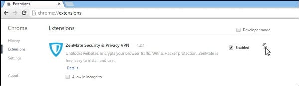 إزالة ملحقات VPN لمتصفحك